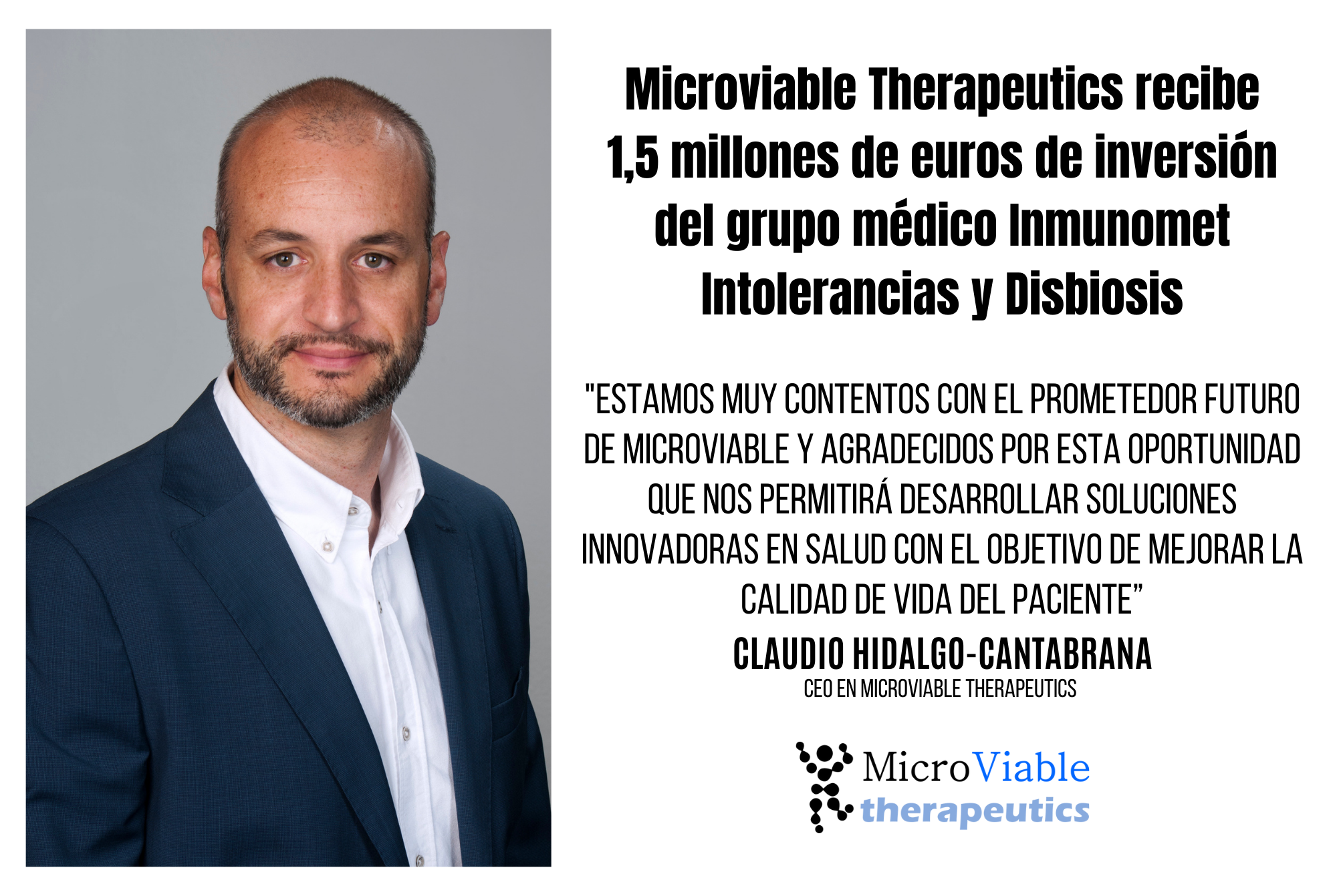 Microviable Therapeutics recibe 1,5 millones de euros de inversión del grupo médico Inmunomet Intolerancias y Disbiosis